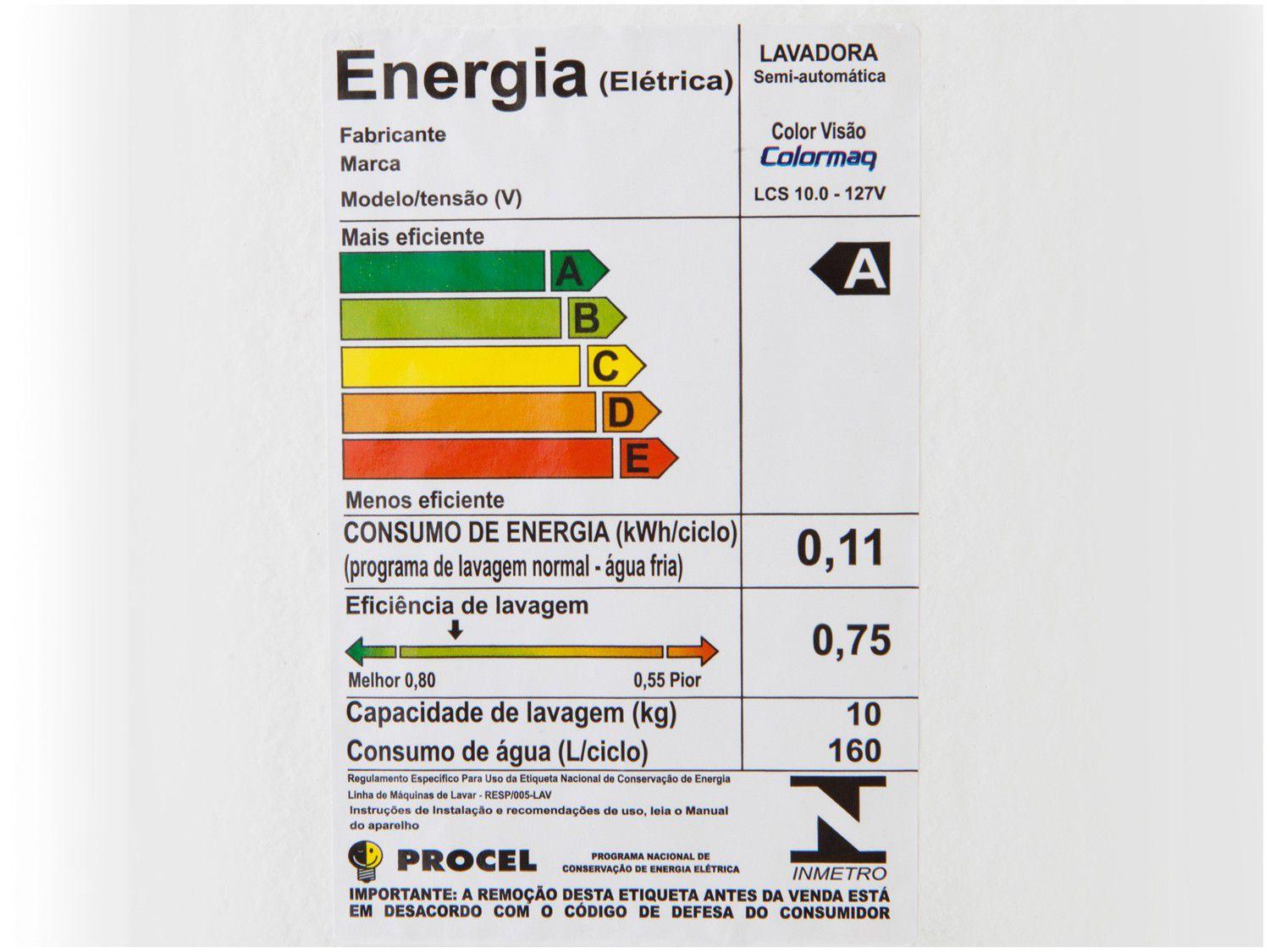 Tanquinho Semiautomático Colormaq 10Kg – LCS 10 cinza