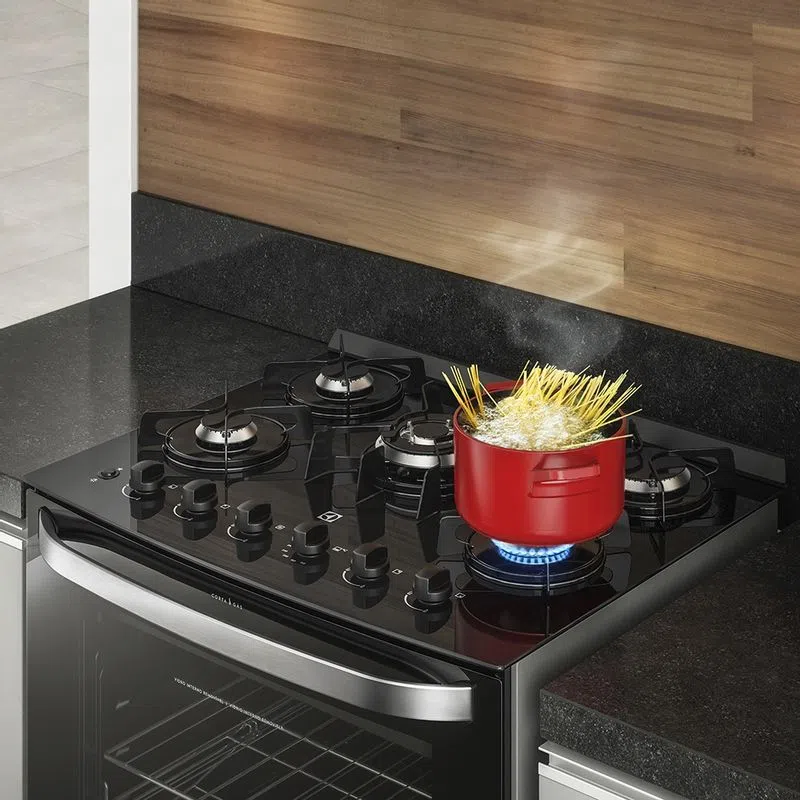 Fogão 5 Bocas Electrolux Automático com Mesa de Vidro e Tripla Chama (76GS) – Bivolt