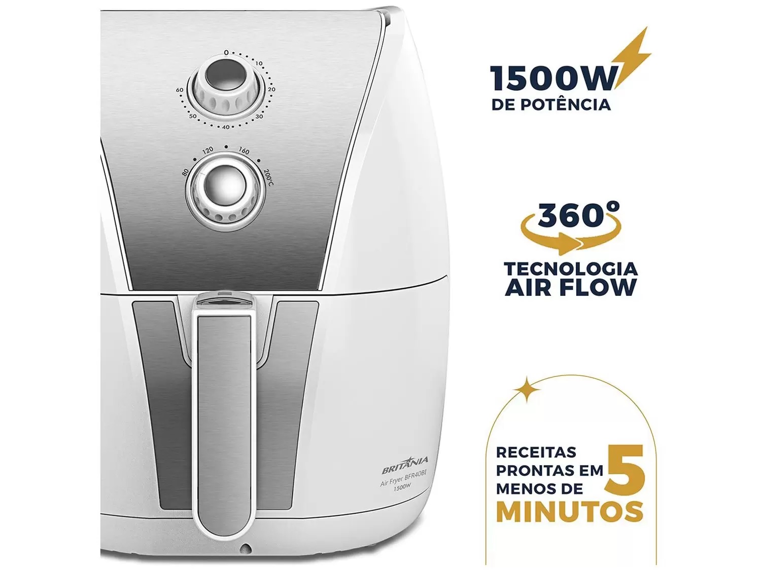 Fritadeira Elétrica sem Óleo/Air Fryer Britânia – BFR40BI Branca com Timer 4,35L