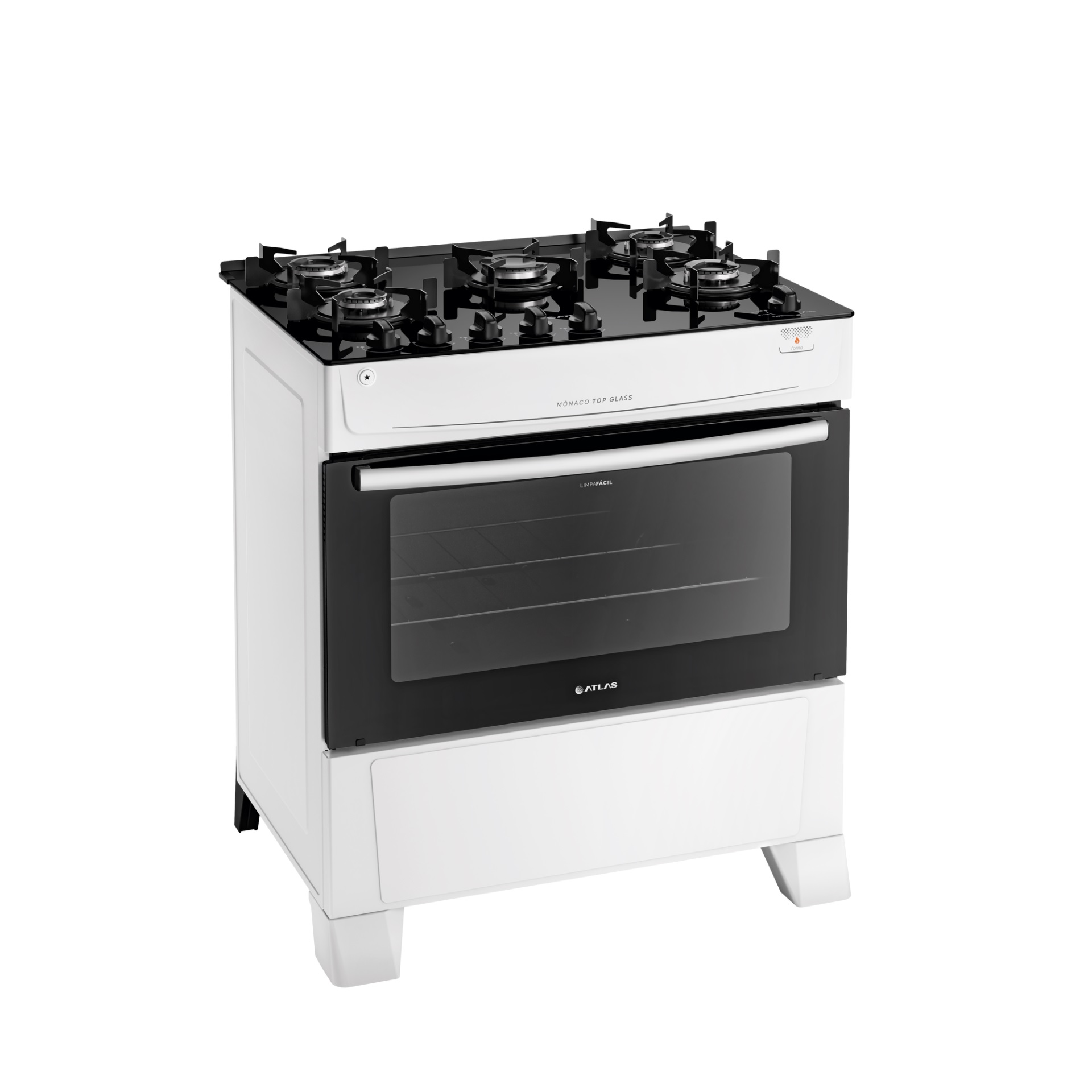 Fogão 5 Bocas Branco com Mesa de Vidro Atlas Mônaco Top Glass