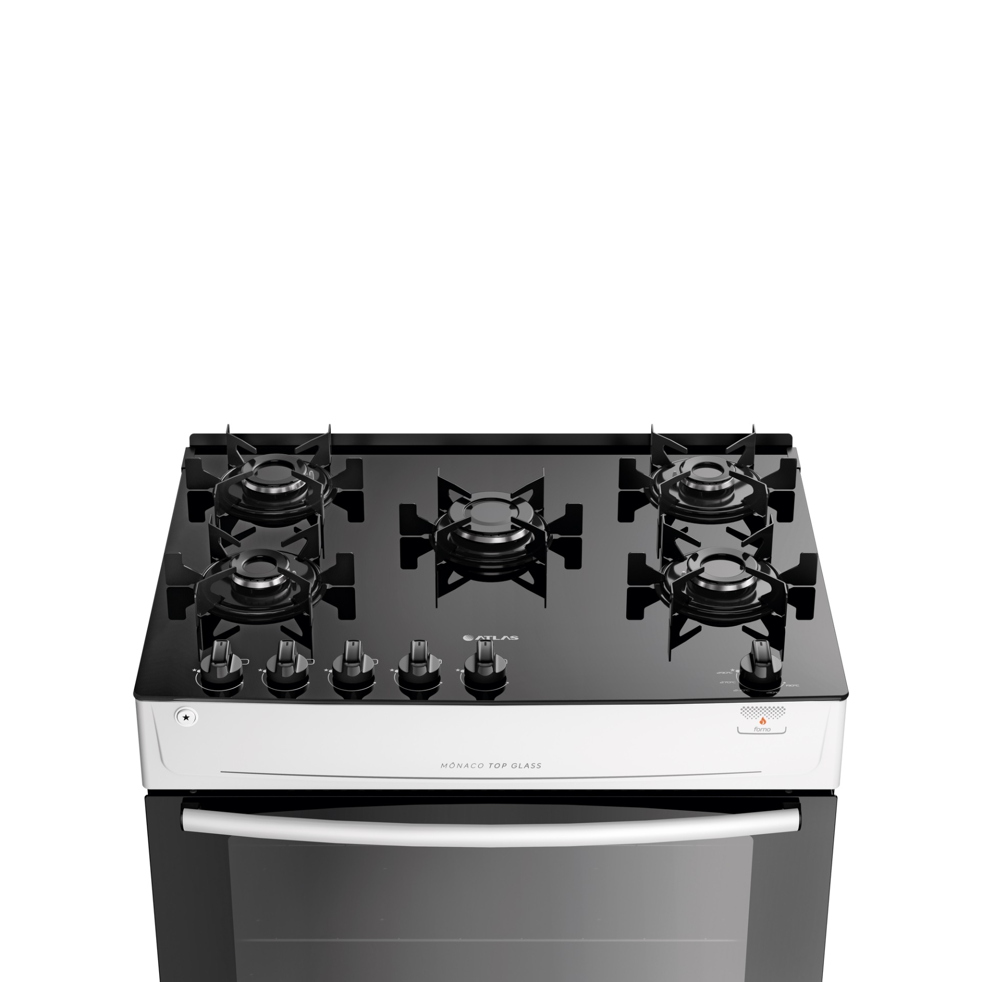 Fogão 5 Bocas Branco com Mesa de Vidro Atlas Mônaco Top Glass