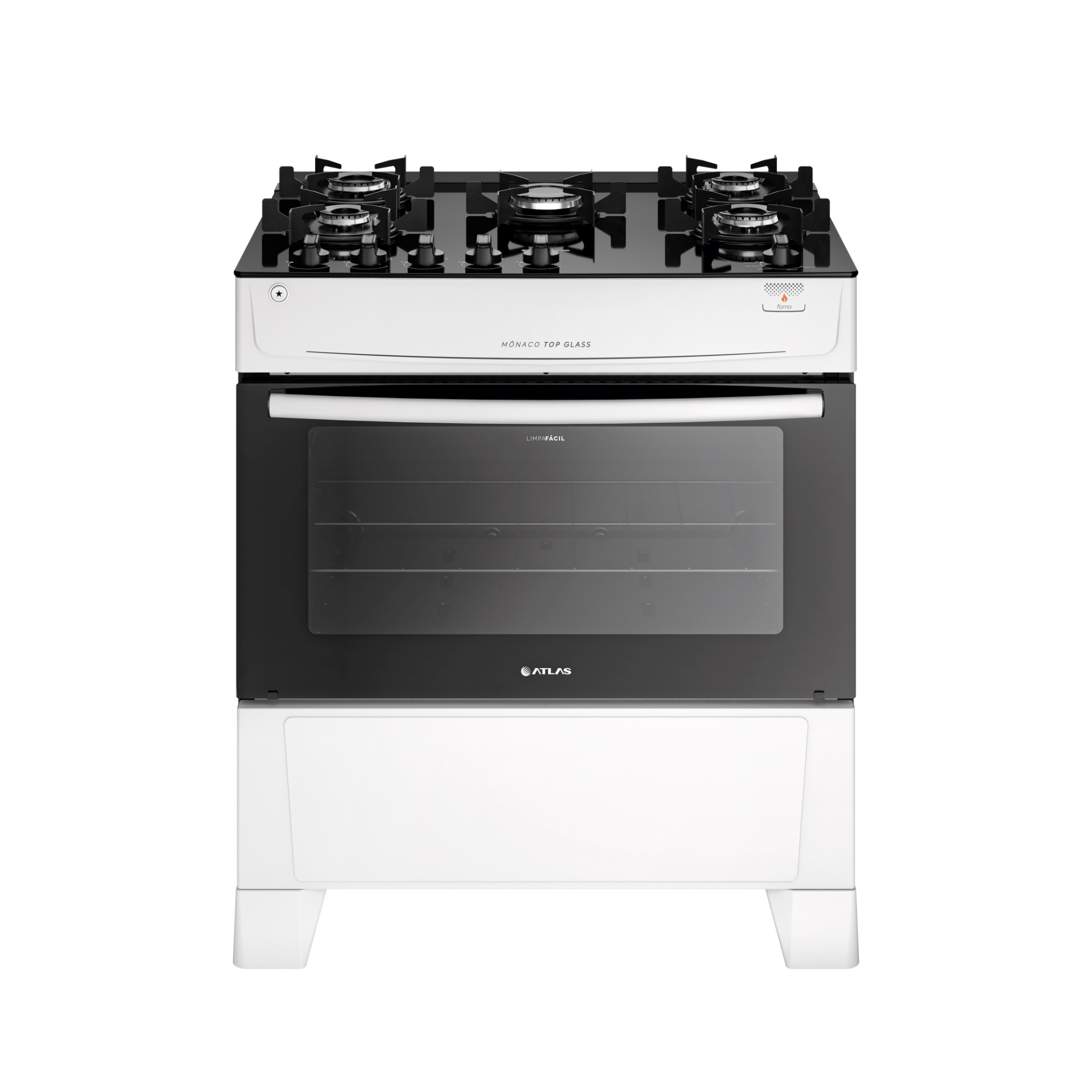 Fogão 5 Bocas Branco com Mesa de Vidro Atlas Mônaco Top Glass