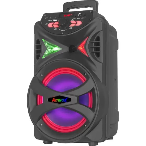 Caixa de Som Amplificada Amvox Portátil 250W RMS Bluetooth Rádio FM ACA 255 Hit Bivolt